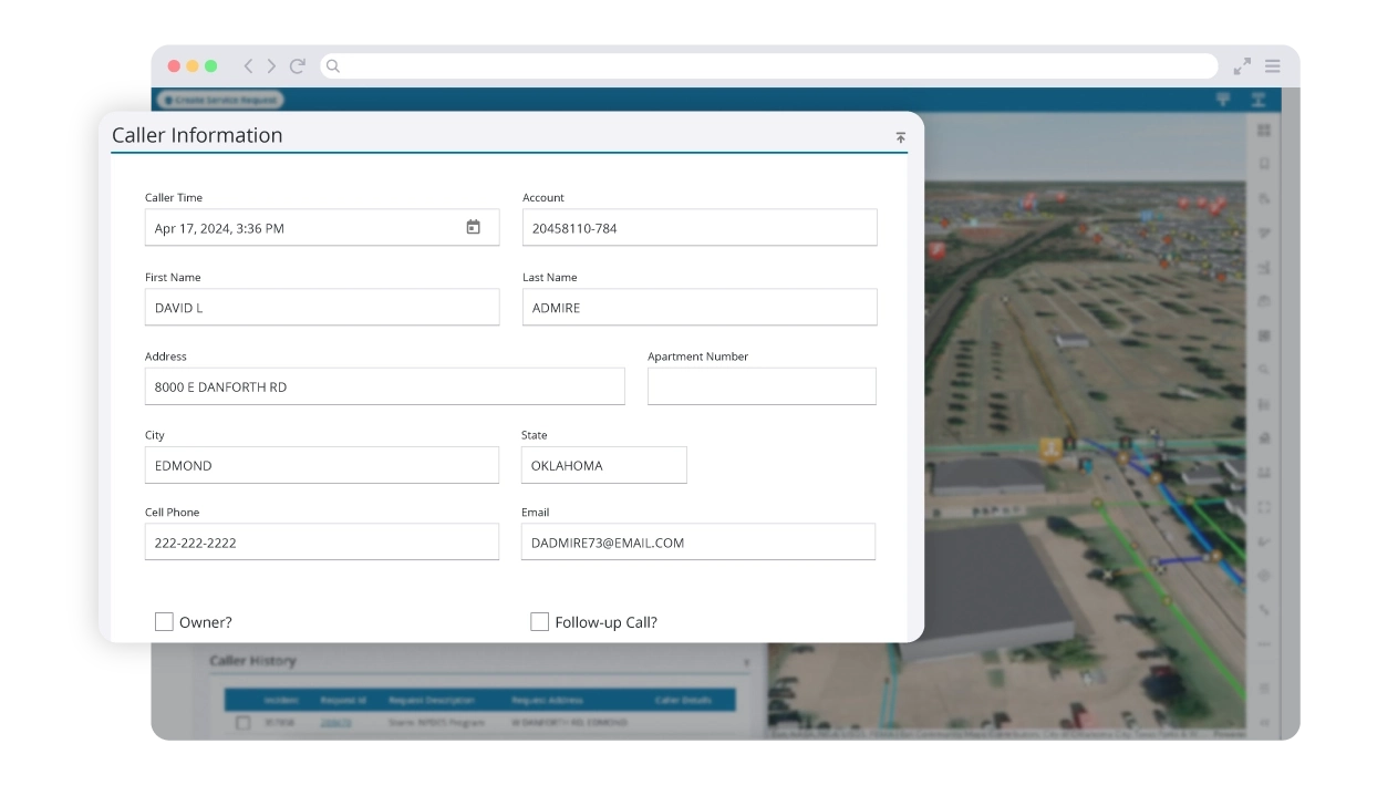 Trimble Unity Maintain screenshot showing caller information